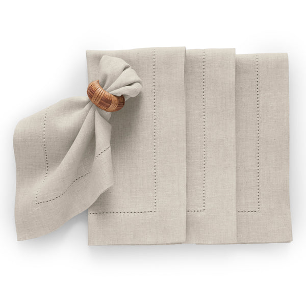 Solino Home Medium Weight Hemstitch Napkins Natural