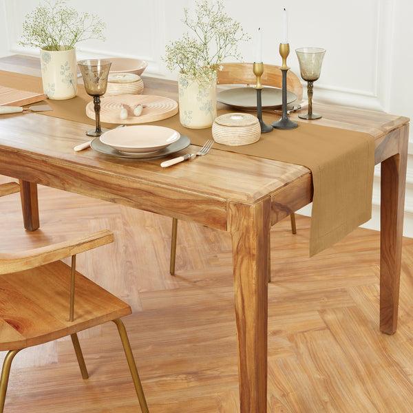 solino home Medium Weight Hemstitch Table Runner Camel