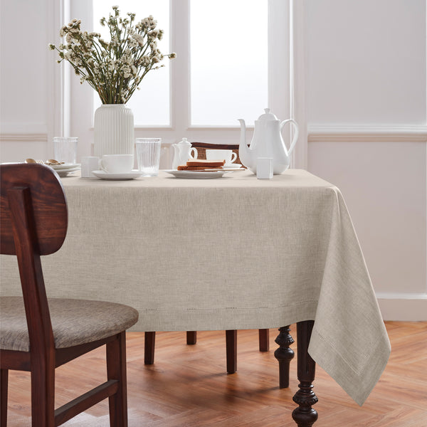 Solino Home Medium Weight Hemstitch Tablecloth Natural