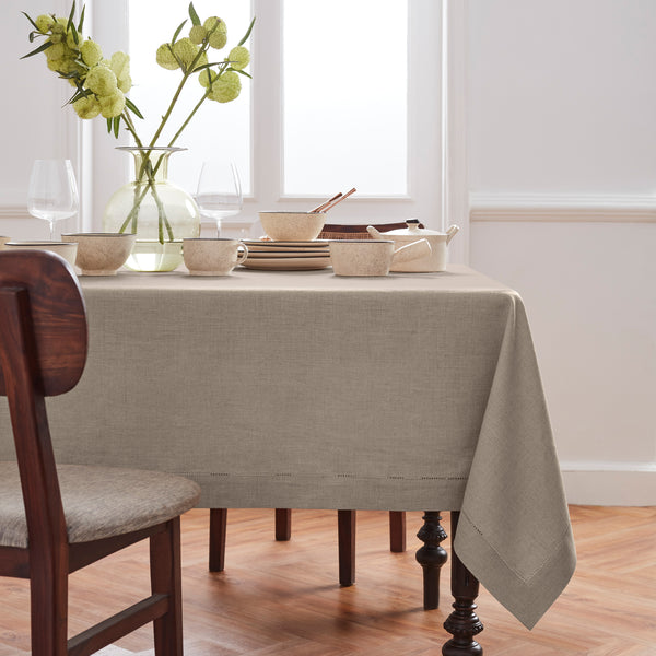 solino home Medium Weight Hemstitch Tablecloth Natural