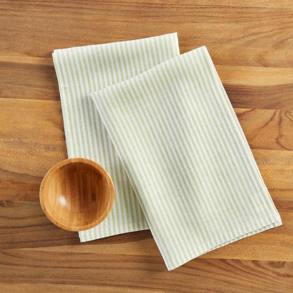 Solino Home Narrow Stripe Kitchen Towels Sage & White