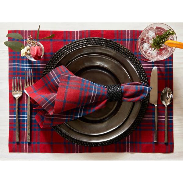 Solino Home Red Tartan Plaid Napkins Red & Navy Tartan