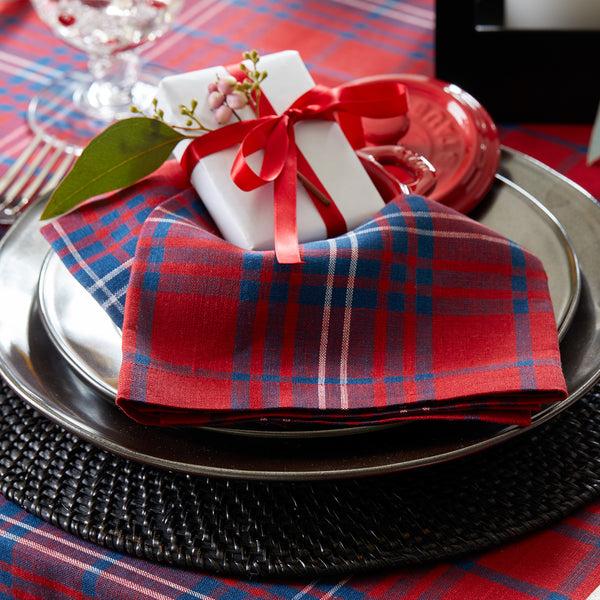 Solino Home Red Tartan Plaid Napkins Red & Navy Tartan