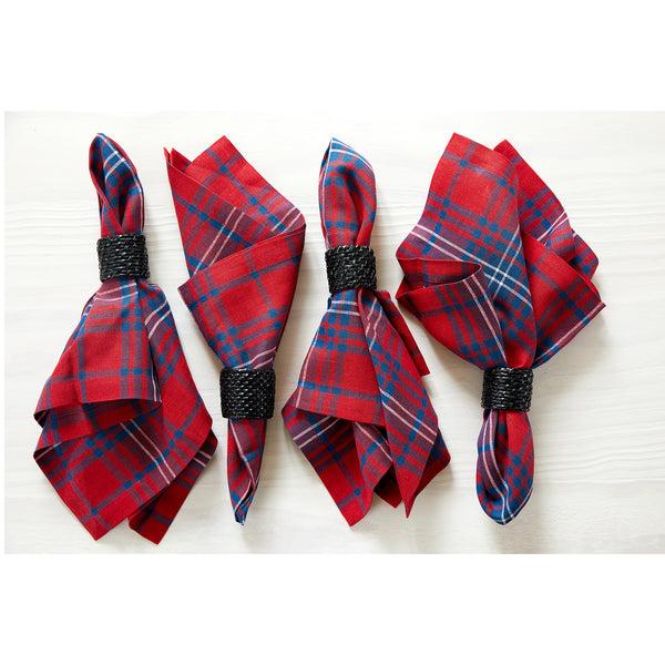 solino home Red Tartan Plaid Napkins Red & Navy Tartan