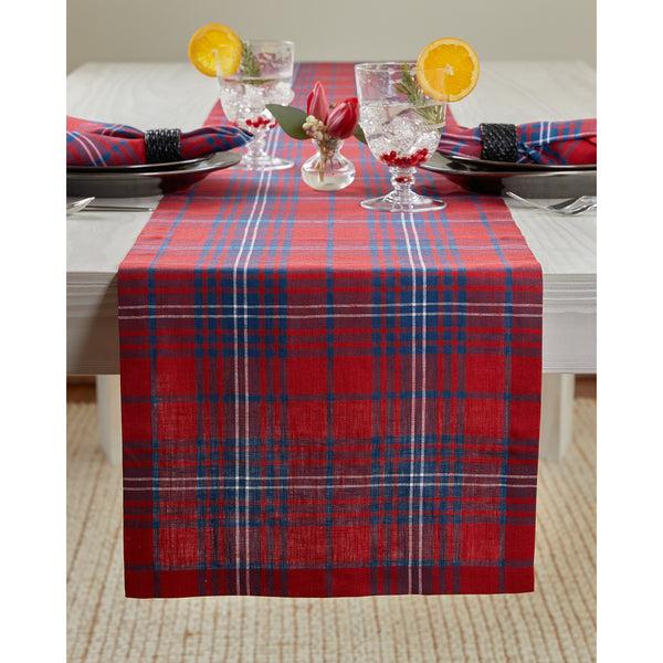 solino home Red Tartan Plaid Table Runner Red & Navy Tartan