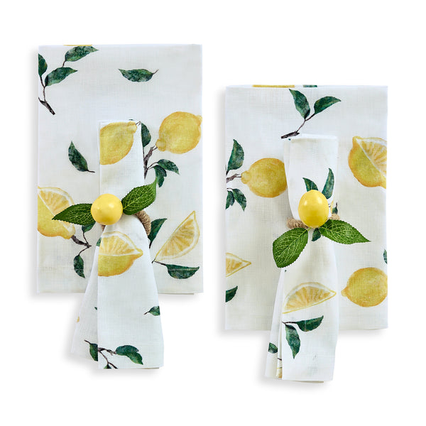 solino home Botanical Lemon Napkins Off White