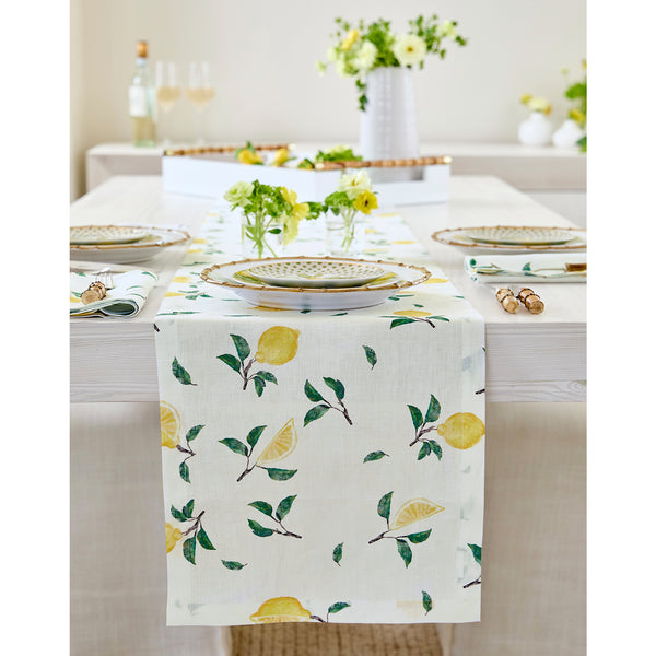 Solino Home Botanical Lemon Table Runner White
