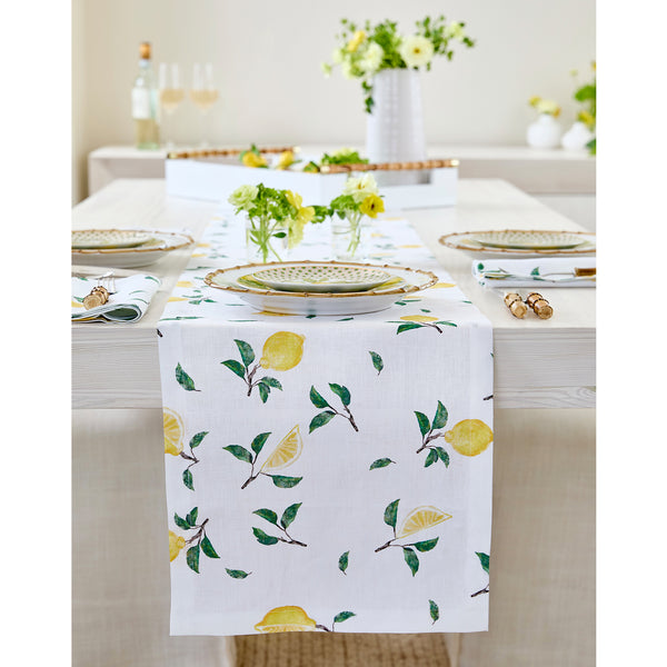solino home Botanical Lemon Table Runner White