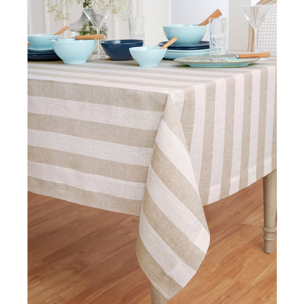Solino Home Cabana Stripe Tablecloth Natural & White