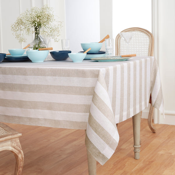 Solino Home Cabana Stripe Tablecloth Natural & White