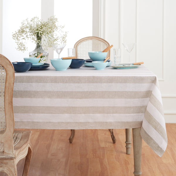 solino home Cabana Stripe Tablecloth Natural & White