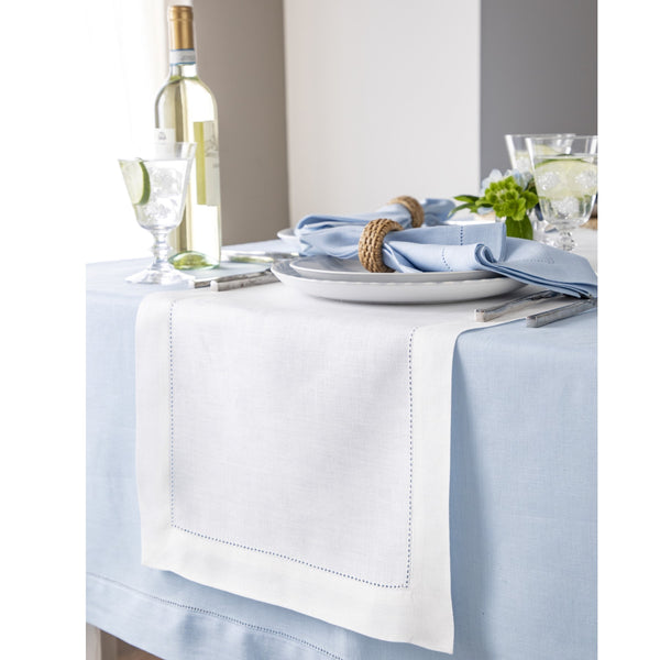 solino home Classic Hemstitch Table Runner White
