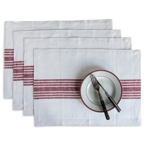 solino home Farmhouse Placemats Burgundy & White