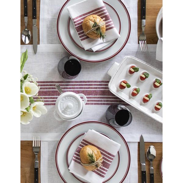 Solino Home Farmhouse Table Runner Burgundy & White