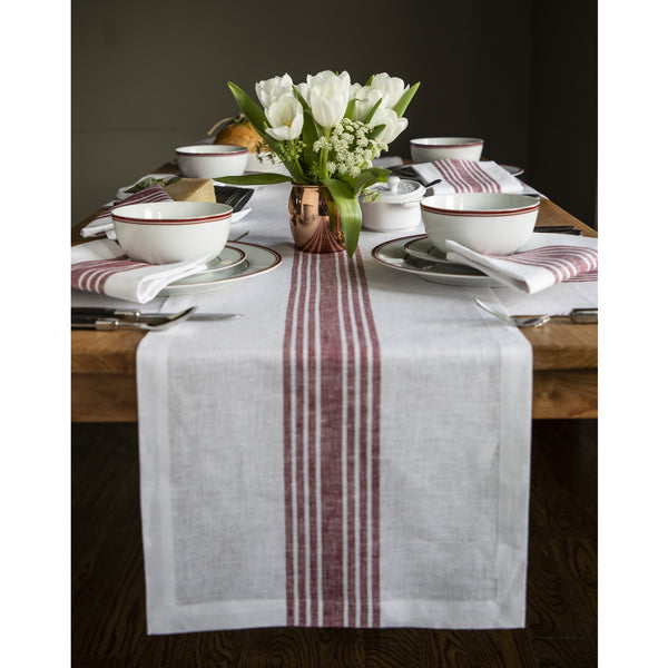 solino home Farmhouse Table Runner Burgundy & White