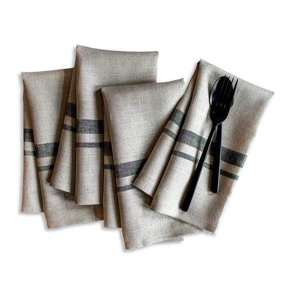 solino home French Stripe Napkins Black & Natural