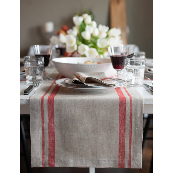 Solino Home French Stripe Table Runner Red & White