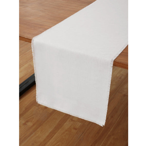 solino home Fringe Table Runner White