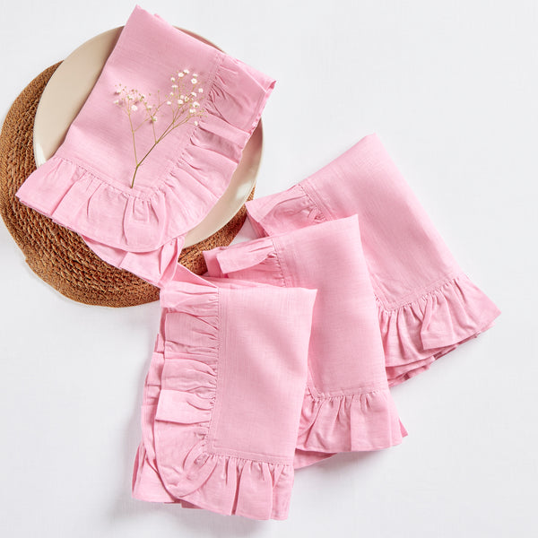 solino home Gabrielle Ruffle Napkins Pink Lemonade