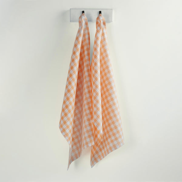 solino home Gingham Kitchen Towels Sunny Orange