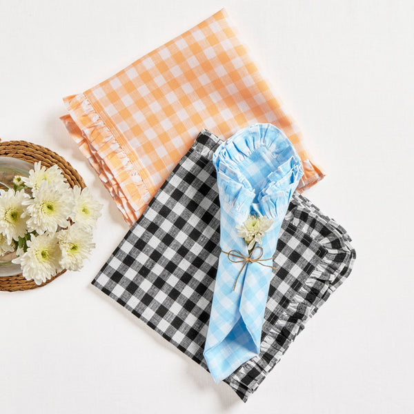 Solino Home Gingham Ruffle Napkins Sunny Orange