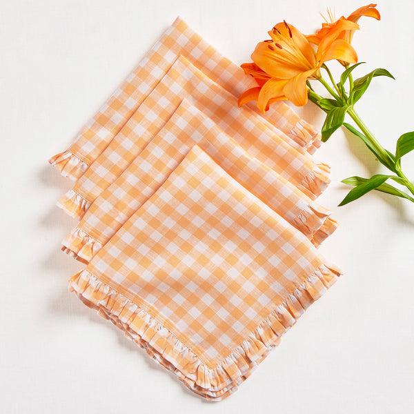 solino home Gingham Ruffle Napkins Sunny Orange