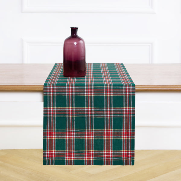 solino home Green Tartan Plaid Table Runner Green
