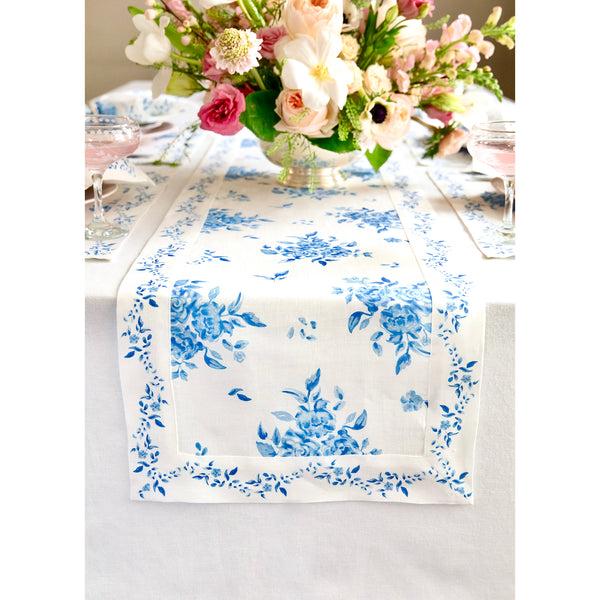 solino home Jolie Fleur Table Runner Blue Floral