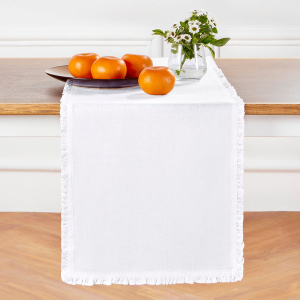 solino home Juliette Ruffle Table Runner White