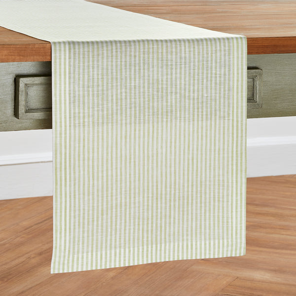 Solino Home Narrow Stripe Table Runner Sage & White