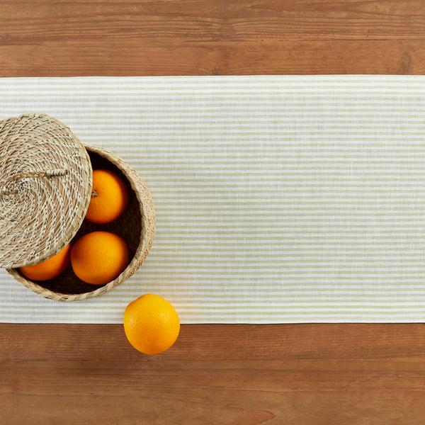 Solino Home Narrow Stripe Table Runner Sage & White