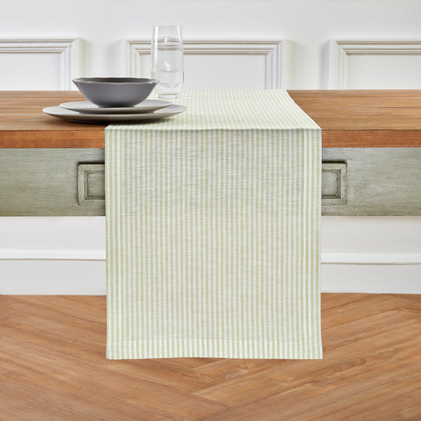 solino home Narrow Stripe Table Runner Sage & White