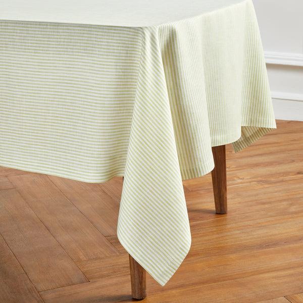 Solino Home Narrow Stripe Tablecloth Sage & White