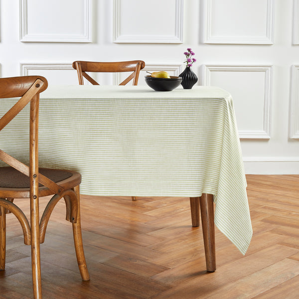 Solino Home Narrow Stripe Tablecloth Sage & White