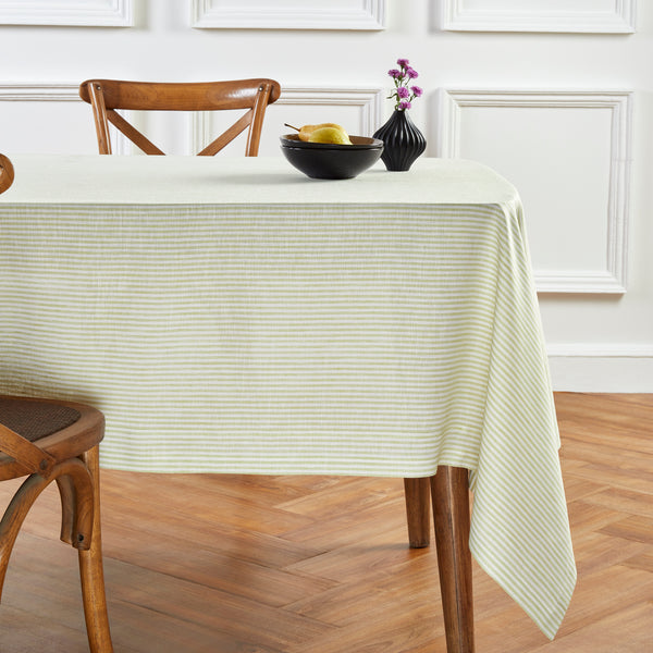 solino home Narrow Stripe Tablecloth Sage & White