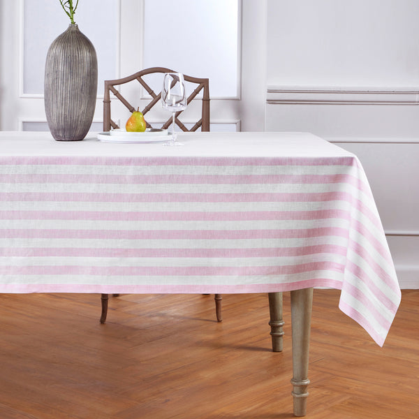 solino home Sorrento Stripe Tablecloth Pink & White