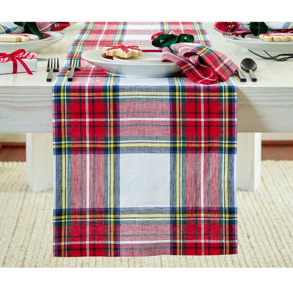 solino home Stewart Plaid Table Runner White