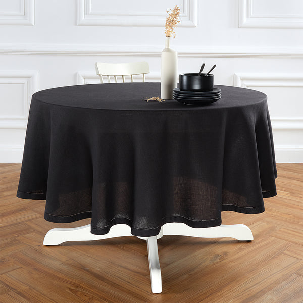 solino home Sonoma Hemstitch Round Tablecloth Pre - Washed Black