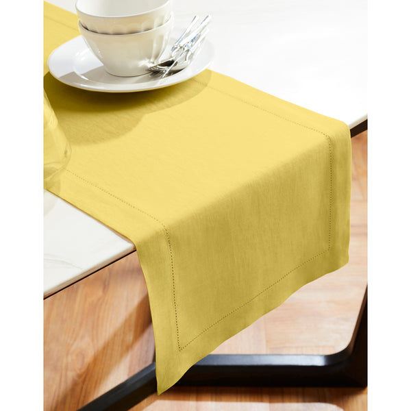 Solino Home Sonoma Hemstitch Table Runner Pre - Washed Yellow