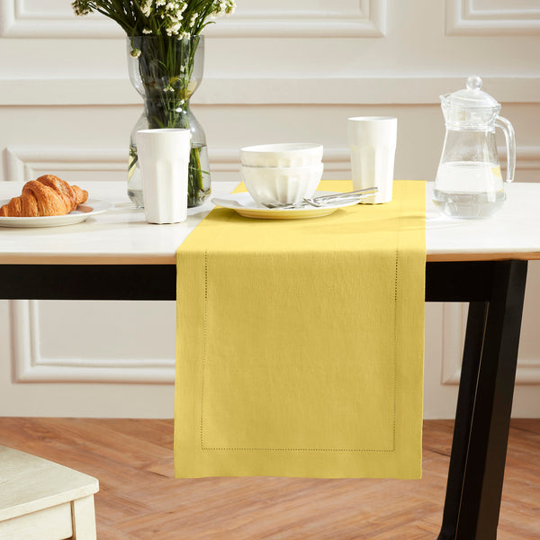 solino home Sonoma Hemstitch Table Runner Pre - Washed Yellow