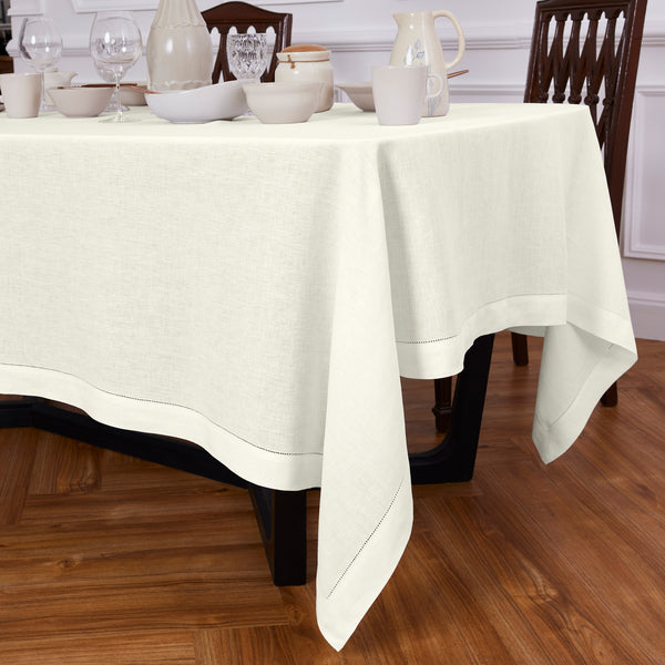 Solino Home Sonoma Hemstitch Tablecloth Pre - Washed Ivory