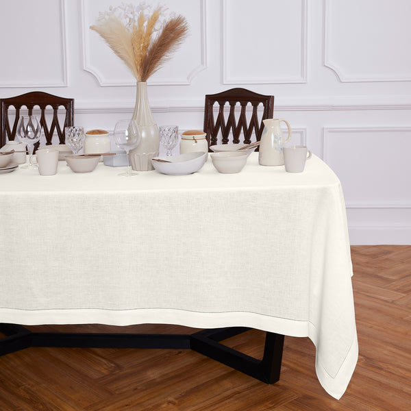 solino home Sonoma Hemstitch Tablecloth Pre - Washed Ivory
