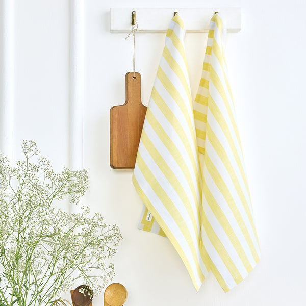 solino home Sorrento Stripe Kitchen Towels Yellow & White