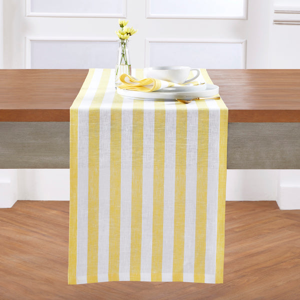 solino home Sorrento Stripe Table Runner Yellow & White