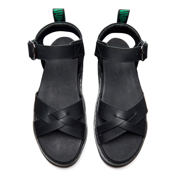 Solovair Ashby - Black Greasy One Strap Crossover Sandal