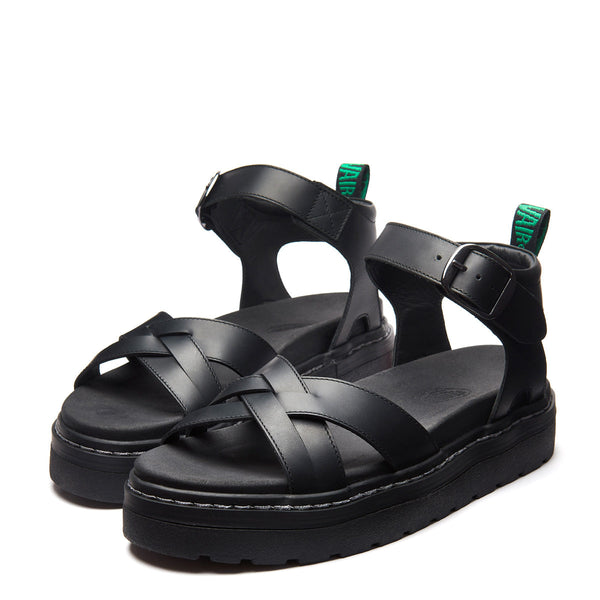 Solovair Ashby - Black Greasy One Strap Crossover Sandal