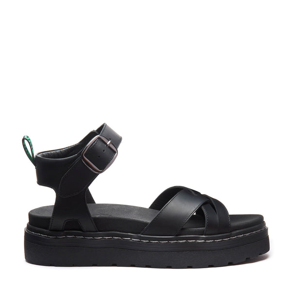 solovair Ashby - Black Greasy One Strap Crossover Sandal