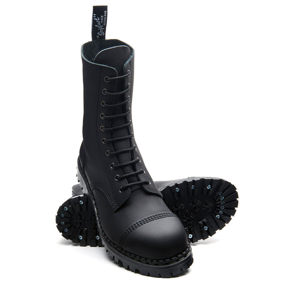 Solovair Black Greasy 10 Eye Steel Toe Capped Derby Boot
