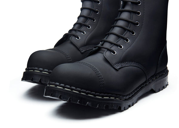 Solovair Black Greasy 10 Eye Steel Toe Capped Derby Boot