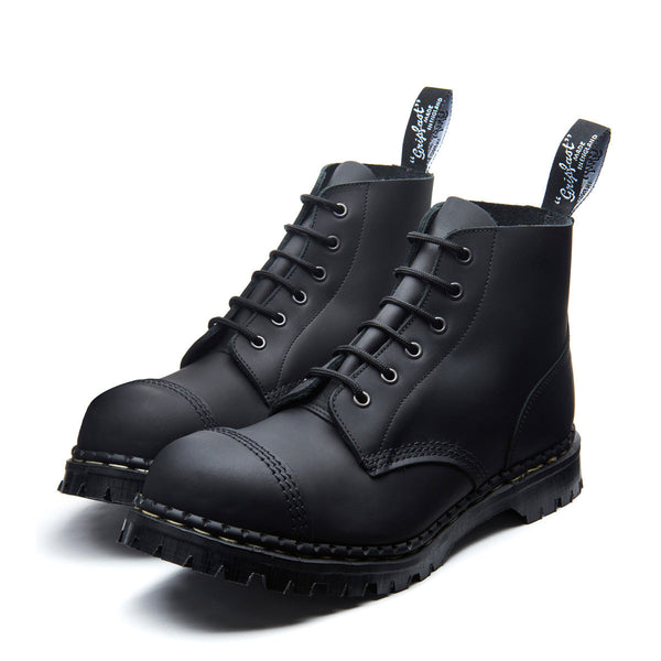 Solovair Black Greasy 6 Eye Steel Toe Capped Derby Boot